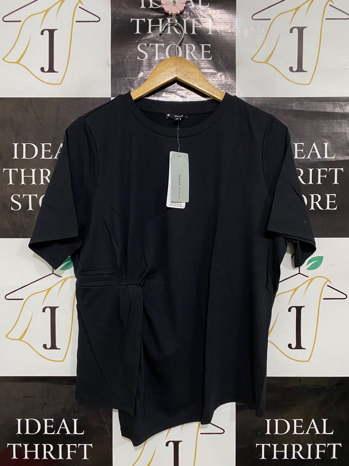 TARGET WOMAN |XL| BUST 28| A40| BLACK ASYMMETRIC GATHERED UTILITY T-SHIRT
