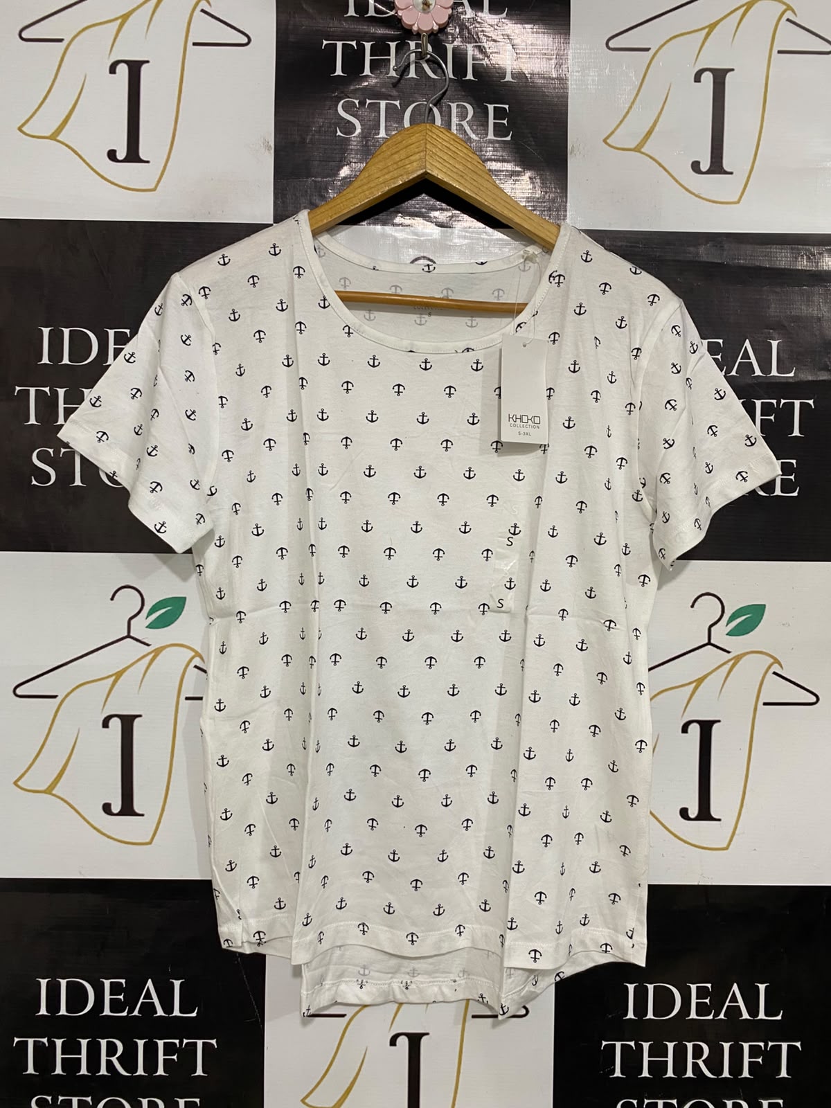 KHOKO |S| BUST 19| A40| WHITE ANCHOR PRINT UTILITY T-SHIRT