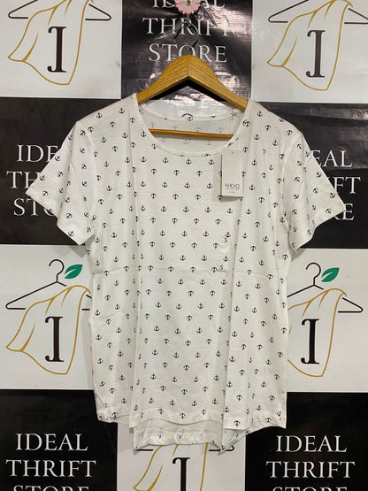 KHOKO |S| BUST 19| A40| WHITE ANCHOR PRINT UTILITY T-SHIRT
