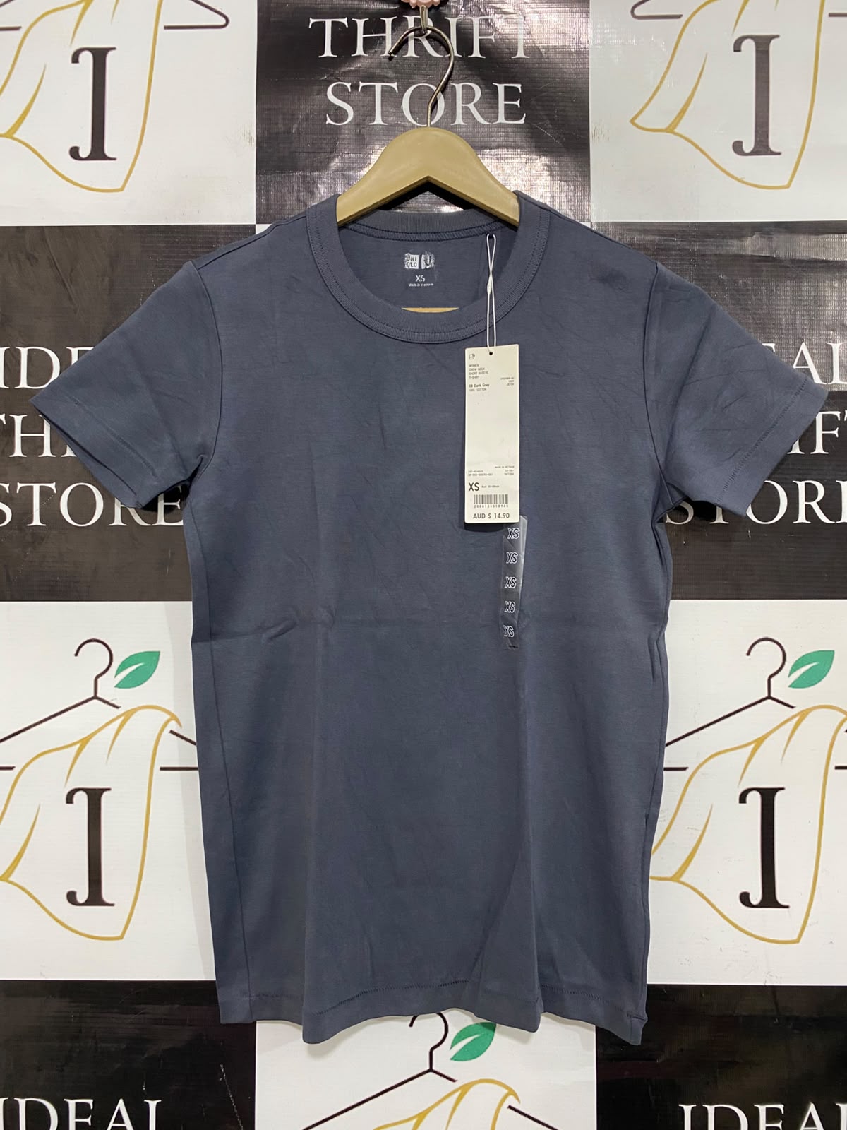UNIQLO |XS| BUST 16| A40| SLATE BLUE RIBBED CREWNECK UTILITY T-SHIRT