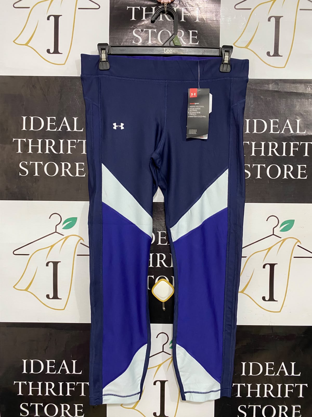 UNDER ARMOUR |L| WAIST 28| A40| NAVY AND BLUE COLOUR-BLOCK PERFORMANCE UTILITY LEGGINGS