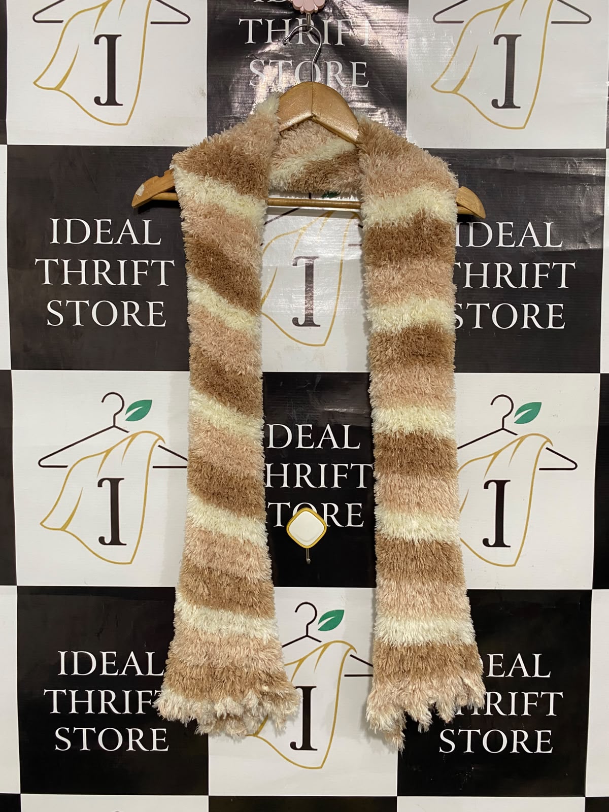 MINI & MAX |A40| BROWN STRIPED FLUFFY WINTER UTILITY SCARF