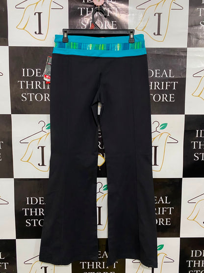 KIRKLAND |M| WAIST 30| A40| BLACK AND TURQUOISE WAISTBAND WIDE-LEG PERFORMANCE UTILITY TROUSERS