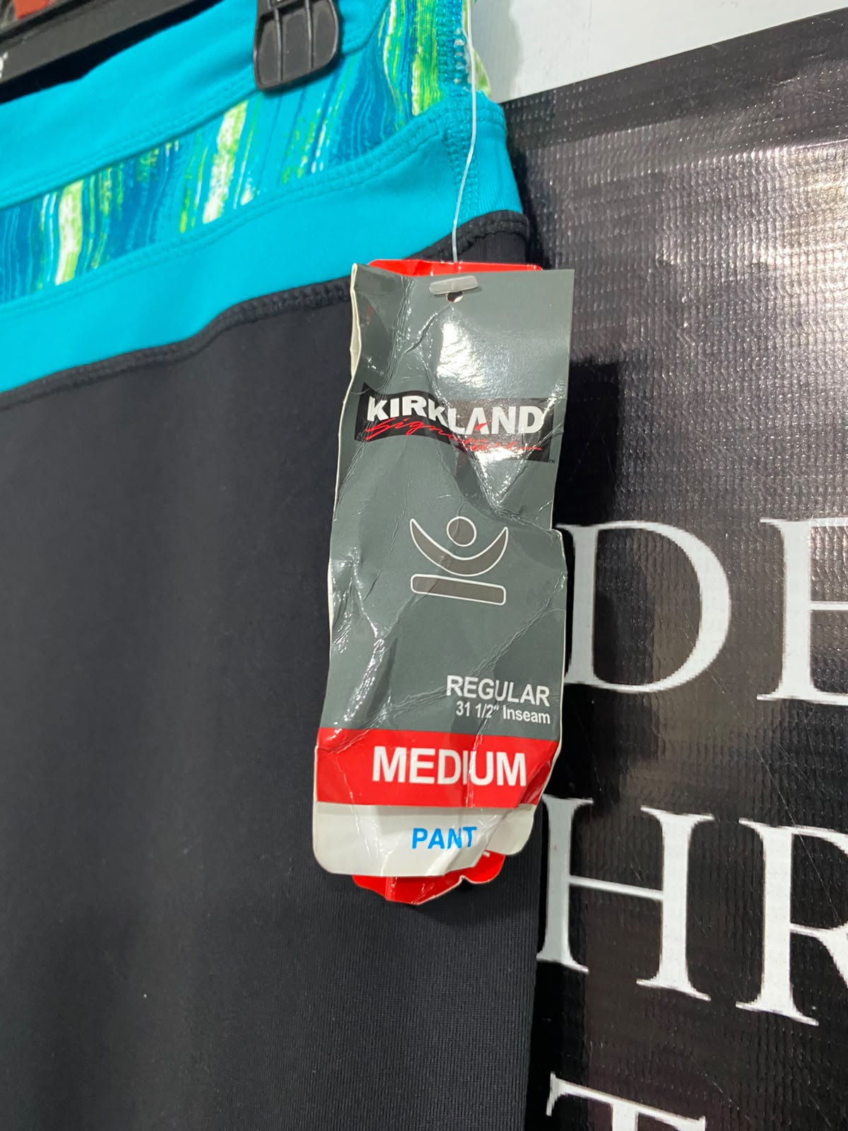 KIRKLAND |M| WAIST 30| A40| BLACK AND TURQUOISE WAISTBAND WIDE-LEG PERFORMANCE UTILITY TROUSERS