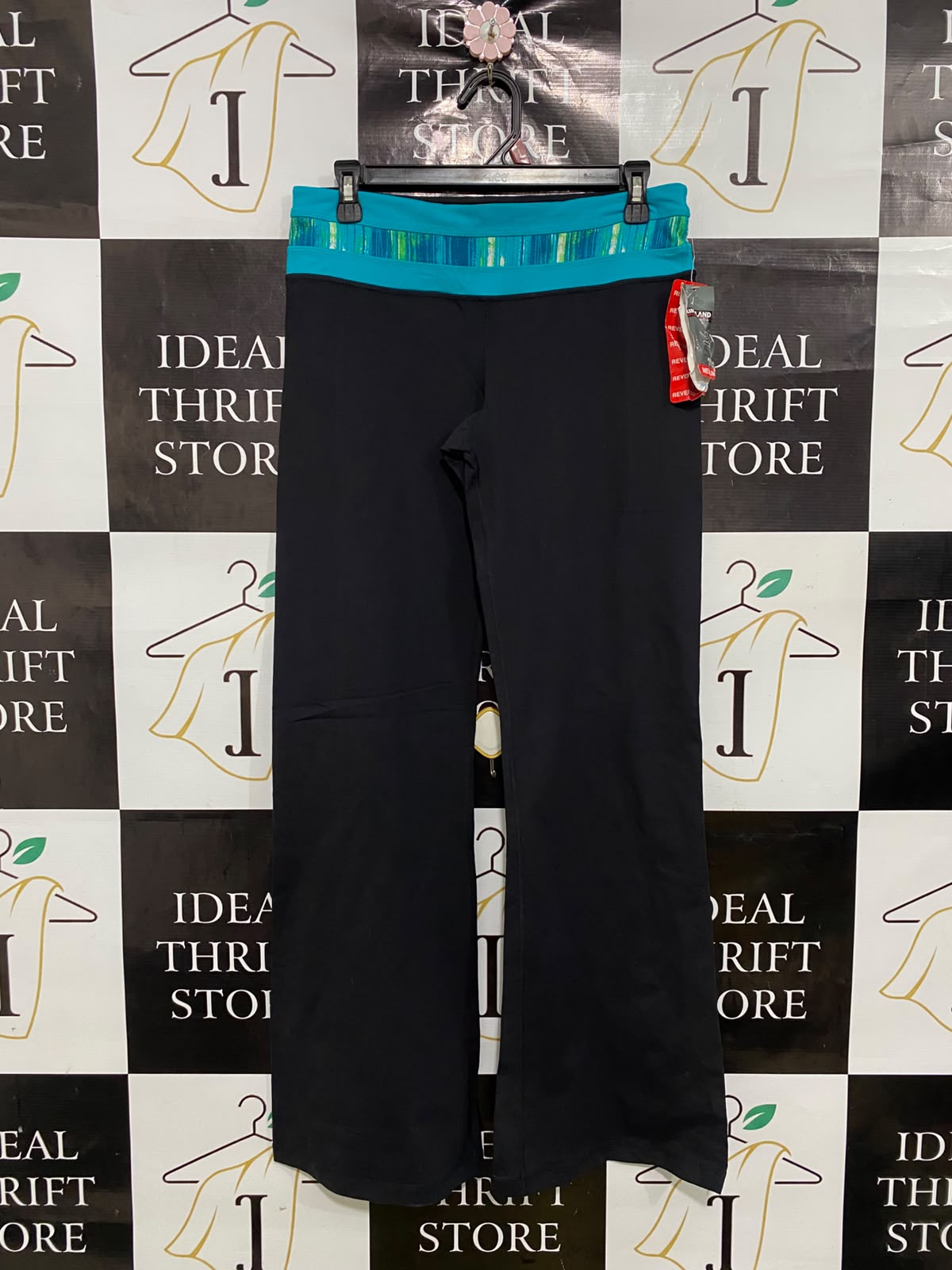 KIRKLAND |M| WAIST 30| A40| BLACK AND TURQUOISE WAISTBAND WIDE-LEG PERFORMANCE UTILITY TROUSERS