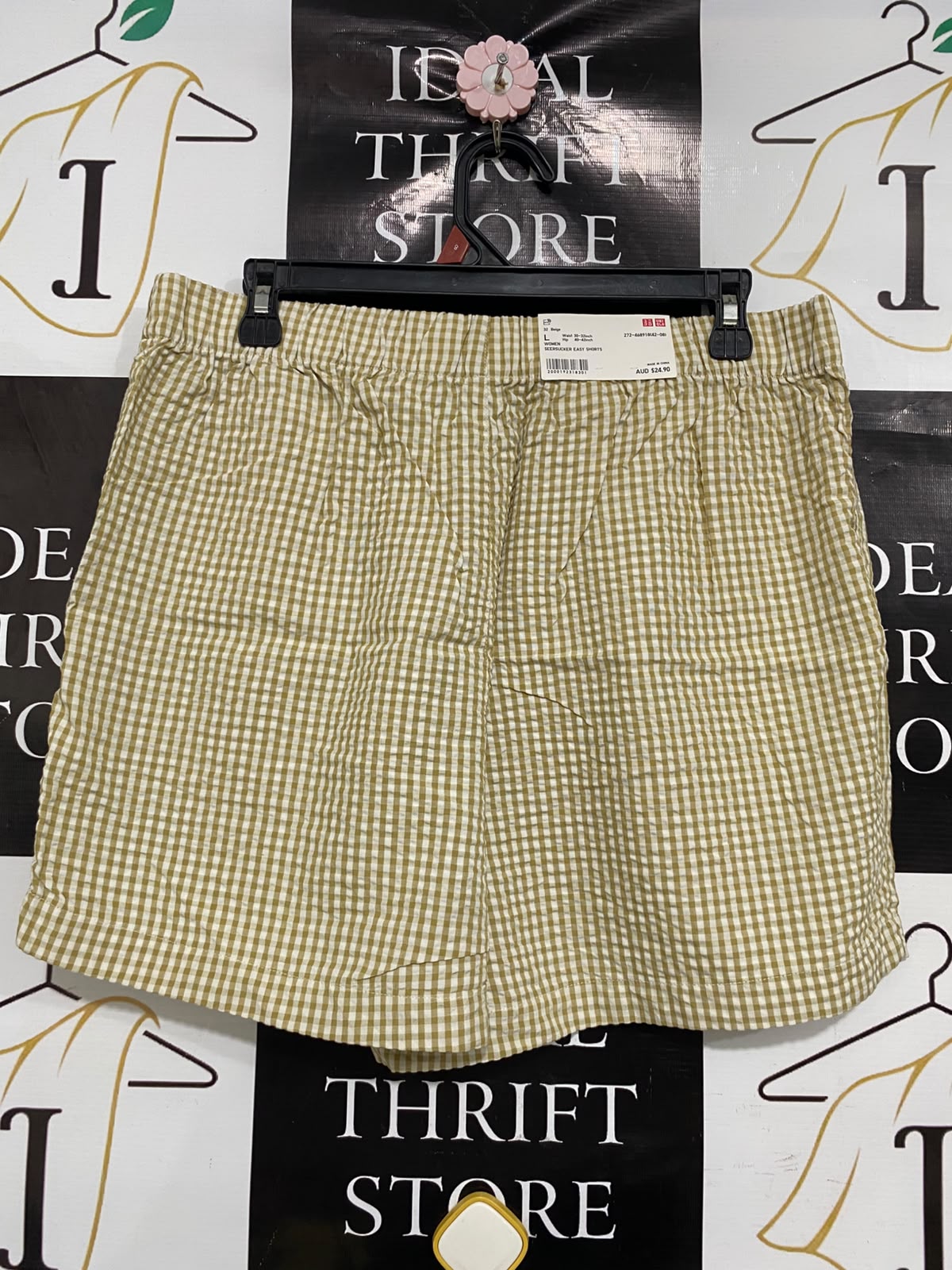 UNIQLO |L| WAIST 30| A40| MUSTARD GINGHAM CHECK LOUNGE UTILITY SHORTS
