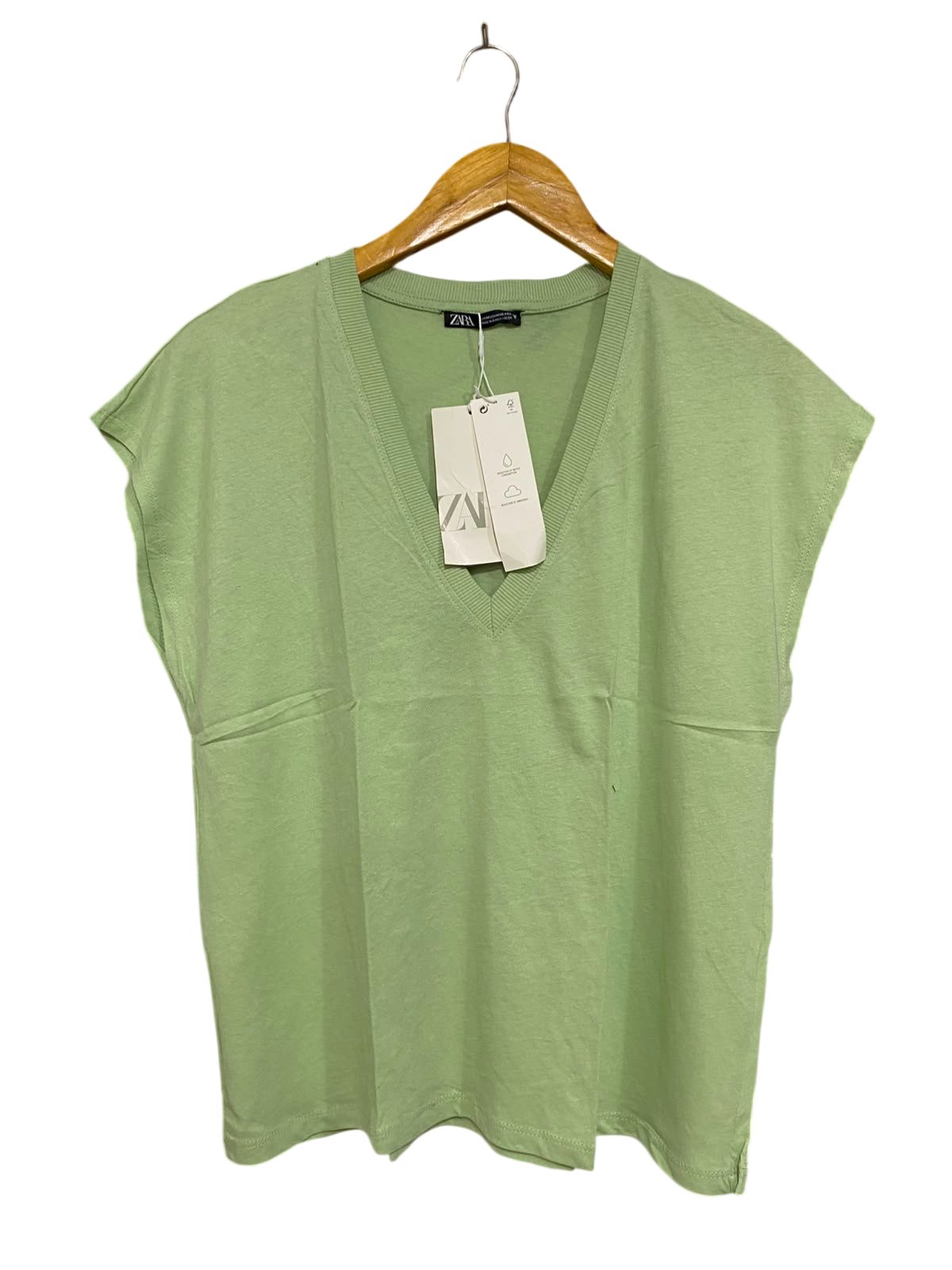 ZARA |M| BUST 19| A41| SAGE GREEN V-NECK UTILITY TANK TOP
