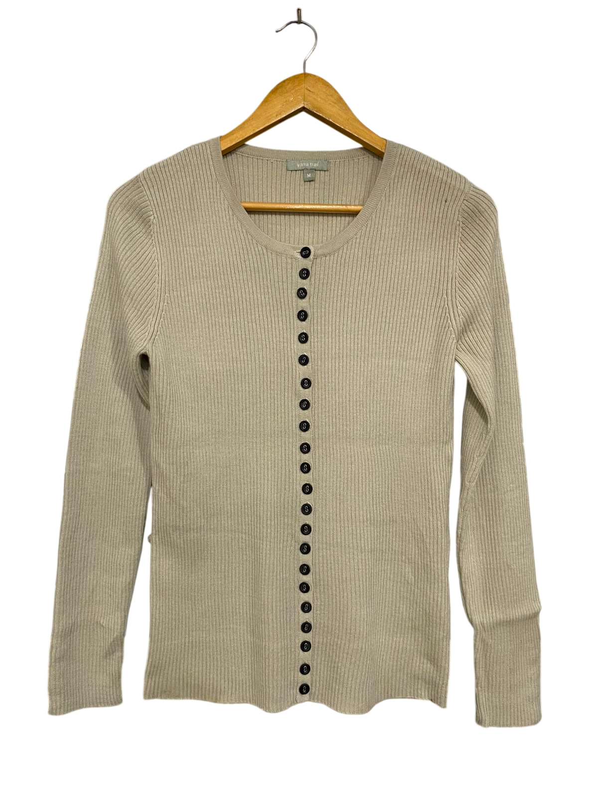 YARRA TRAIL |M| BUST 16| A41| BEIGE MULTI-BUTTON RIBBED UTILITY CARDIGAN