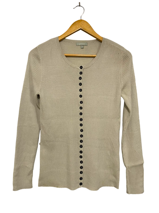 YARRA TRAIL |M| BUST 16| A41| BEIGE MULTI-BUTTON RIBBED UTILITY CARDIGAN