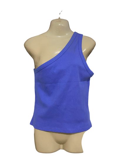 LILY LOVES |M| BUST 15| A41| BLUE ONE-SHOULDER RIBBED UTILITY TANK TOP