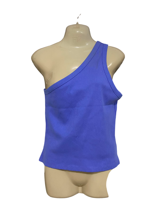 LILY LOVES |M| BUST 15| A41| BLUE ONE-SHOULDER RIBBED UTILITY TANK TOP