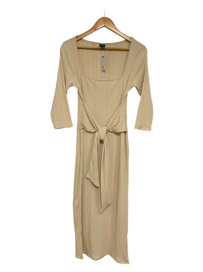 RIVER ISLAND |S| BUST 15| A41| CREAM RIBBED TIE-WAIST UTILITY MIDI DRESS
