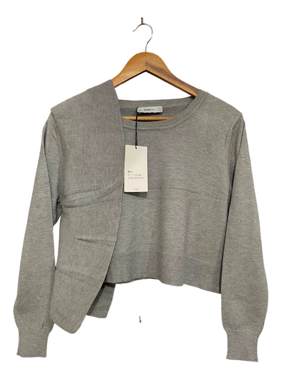ZARA KNIT |S| BUST 17| A41| GREY LAYERED-LOOK KNITWEAR UTILITY TOP
