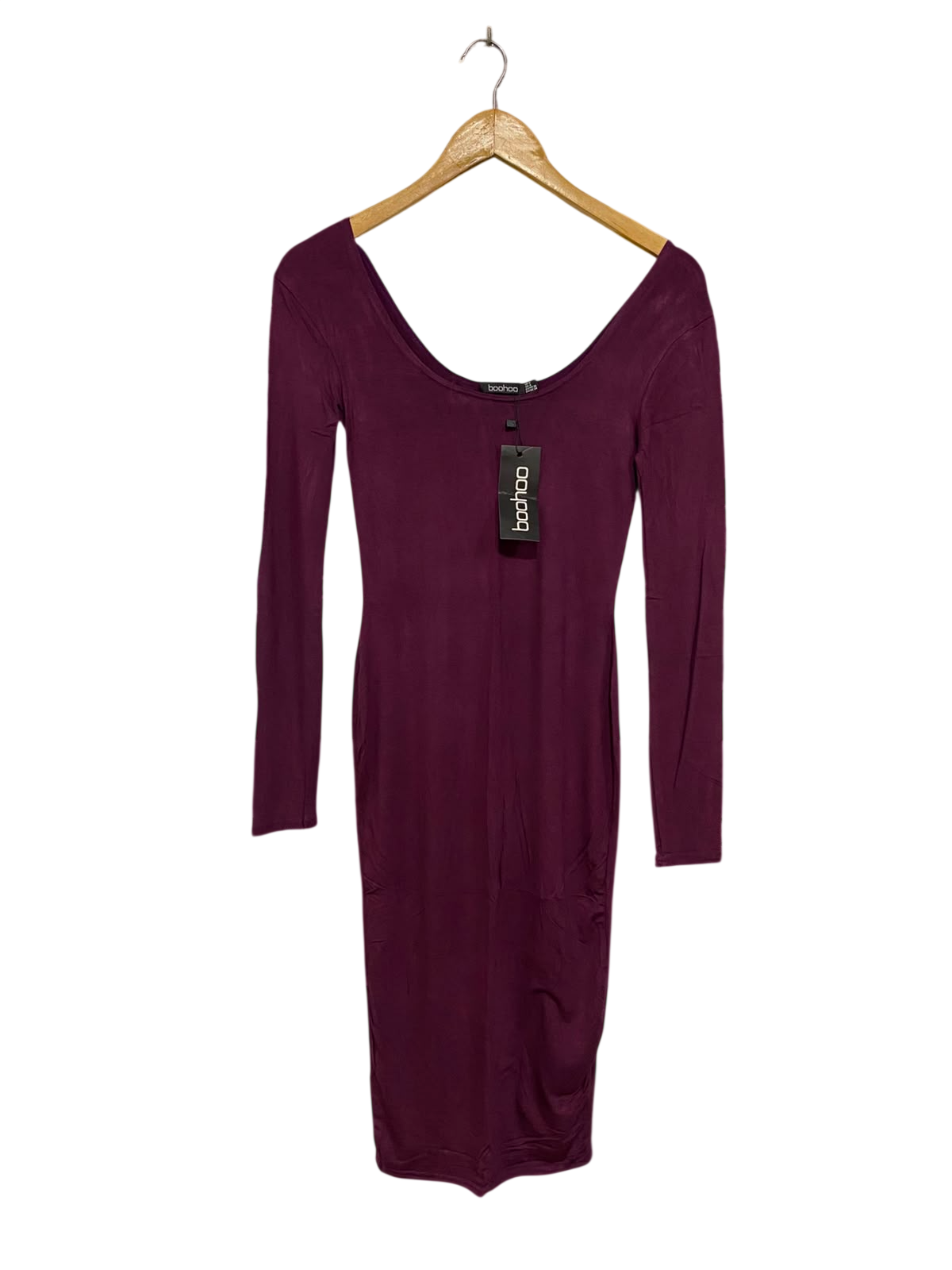 BOOHOO |S| BUST 13| A41| PLUM LONG-SLEEVE BODYCON UTILITY MIDI DRESS