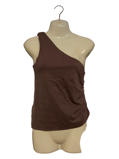 LILY LOVES |XS| BUST 14| A41| BROWN ONE-SHOULDER RUCHED UTILITY TANK TOP