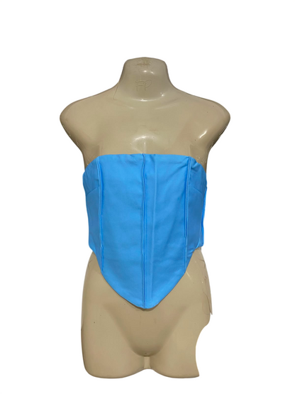 TIGER MIST |XS| BUST 15| A41| BRIGHT BLUE STRAPLESS CORSET UTILITY CROP TOP
