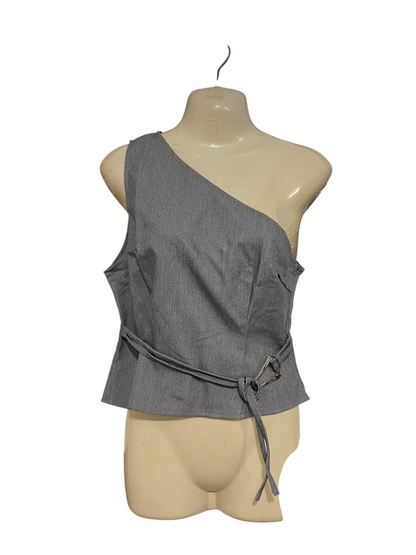 MOTEL |M| BUST 16| A41| GREY ONE-SHOULDER BELTED UTILITY CROP TOP