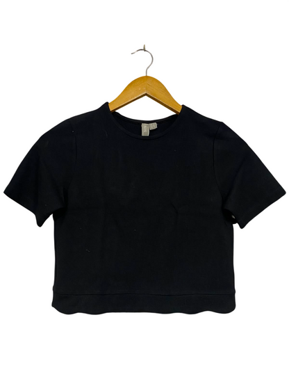 ASOS |S| BUST 15| A41| BLACK SCALLOPED HEM SHORT-SLEEVE UTILITY CROP TOP