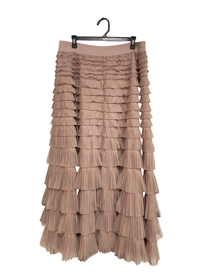 LUCKY BRAND |L| WAIST 32| A41 | DUSTY TAUPE MULTI-TIERED RUFFLED MESH UTILITY MAXI SKIRT