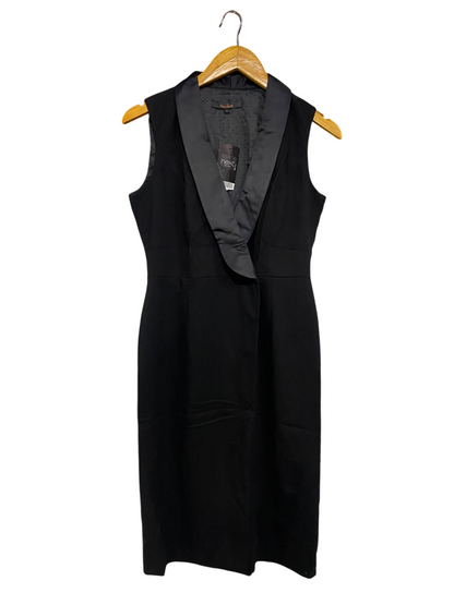NEXT |S| BUST 16| A42| BLACK SLEEVELESS TUXEDO UTILITY MIDI DRESS