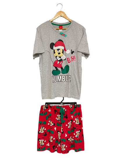 DISNEP |M| A42| MICKEY "HUMBUG" GREY TEE AND RED PAJAMA SHORTS UTILITY LOUNGE SET