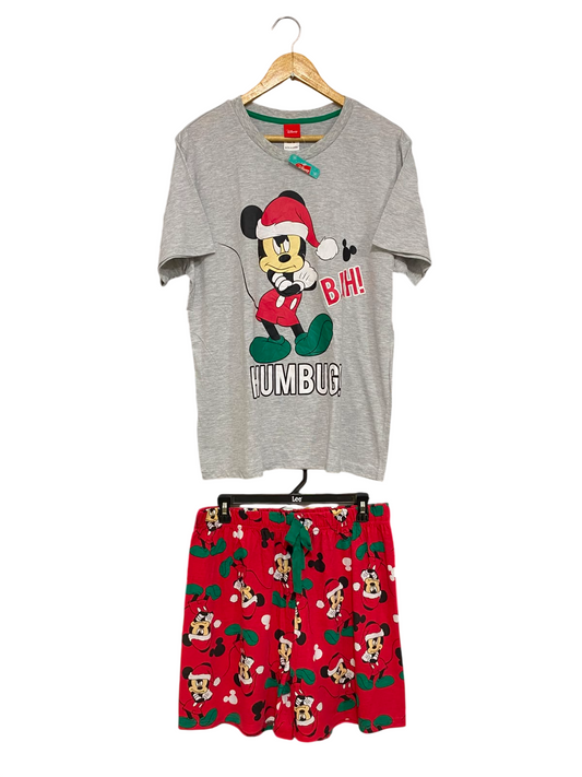 DISNEP |M| A42| MICKEY "HUMBUG" GREY TEE AND RED PAJAMA SHORTS UTILITY LOUNGE SET