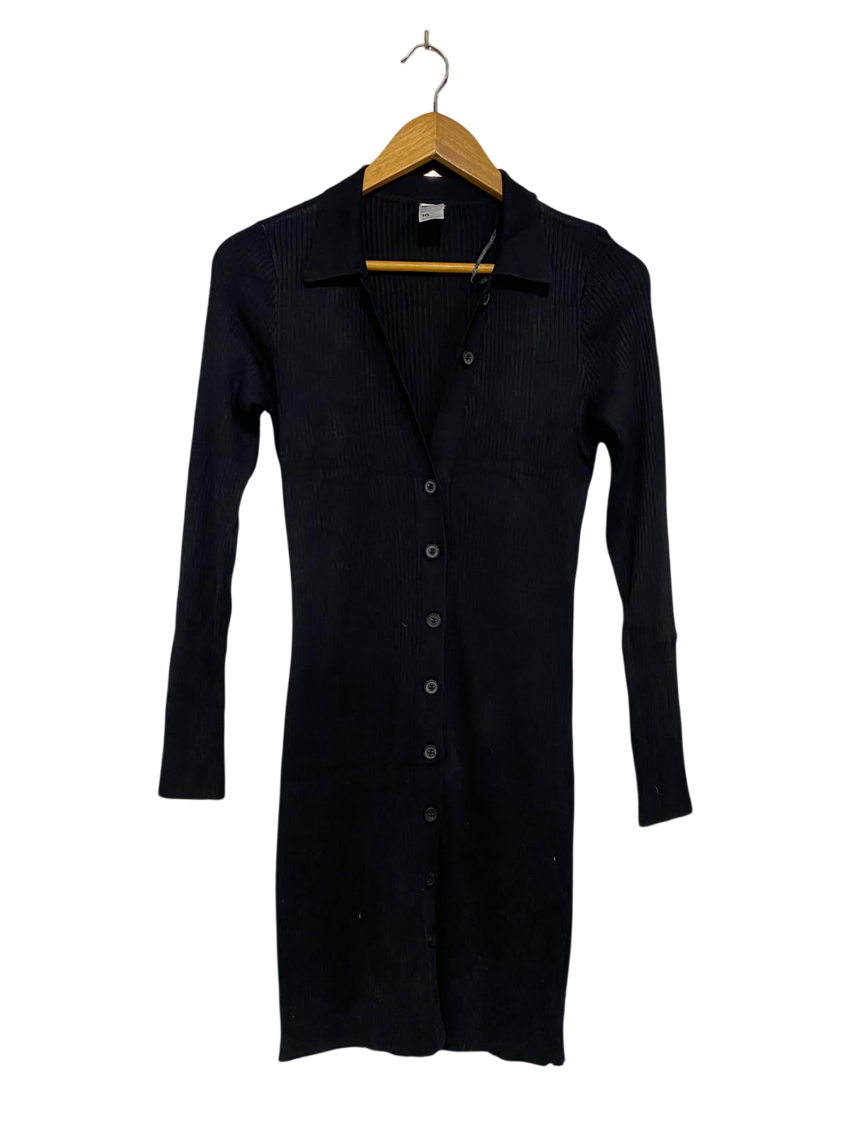 ANKO |S| BUST 15| A42| BLACK RIBBED KNIT POLO UTILITY MINI DRESS
