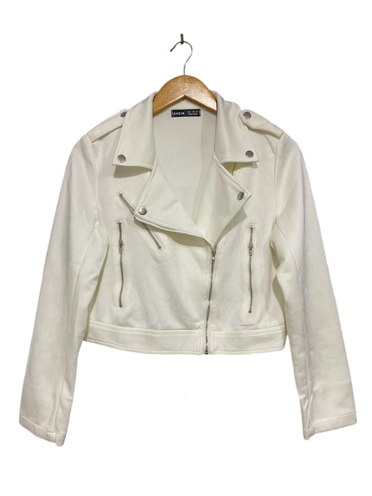 SHEIN |M| BUST 17| A42| OFF-WHITE CROPPED BIKER UTILITY JACKET