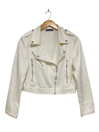 SHEIN |M| BUST 17| A42| OFF-WHITE CROPPED BIKER UTILITY JACKET