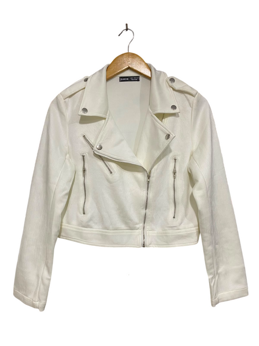 SHEIN |M| BUST 17| A42| OFF-WHITE CROPPED BIKER UTILITY JACKET