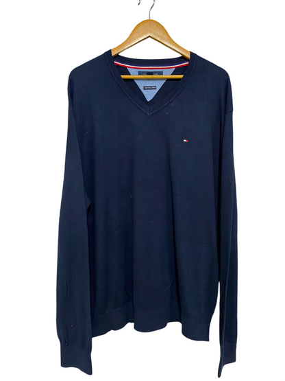 TOMMY HILFIGER |XL| BUST 25| A42| NAVY V-NECK WINTER UTILITY KNIT SWEATER