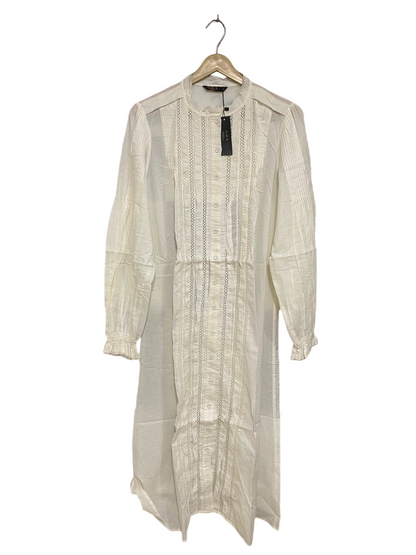 G D S |M| BUST 20| A42| OFF-WHITE LACE-TRIMMED BUTTON-UP UTILITY MIDI SHIRT DRESS