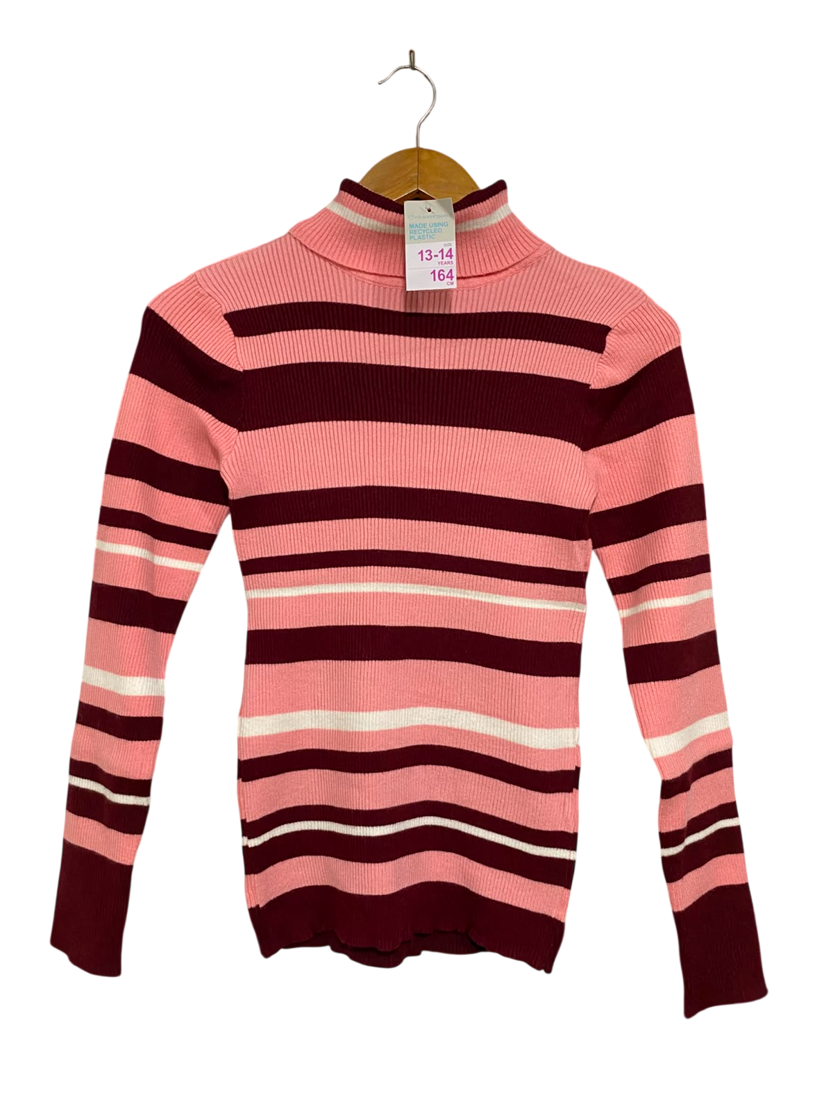PRIMARK CARE |XS| BUST 13| A42| STRIPED TURTLENECK RIBBED WINTER UTILITY KNIT TOP