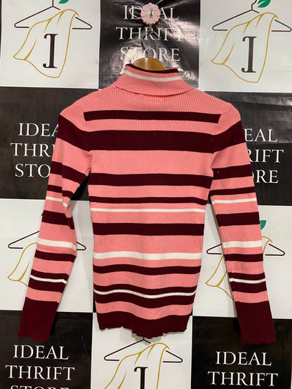 PRIMARK CARE |XS| BUST 13| A42| STRIPED TURTLENECK RIBBED WINTER UTILITY KNIT TOP