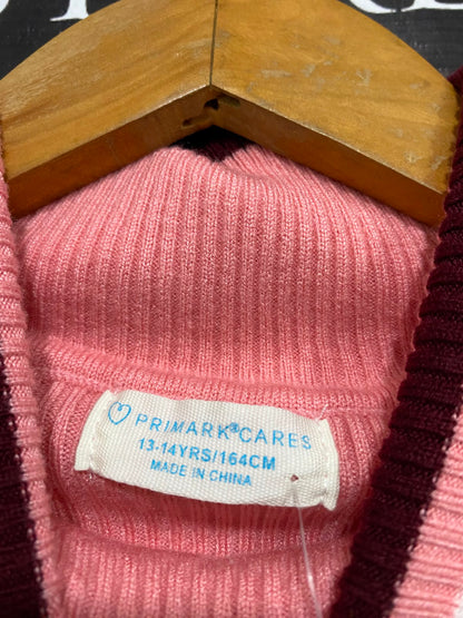 PRIMARK CARE |XS| BUST 13| A42| STRIPED TURTLENECK RIBBED WINTER UTILITY KNIT TOP