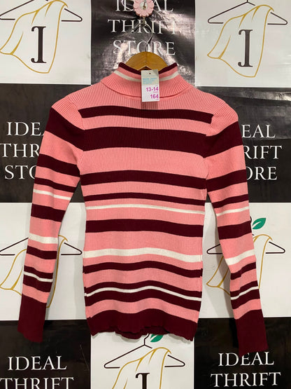 PRIMARK CARE |XS| BUST 13| A42| STRIPED TURTLENECK RIBBED WINTER UTILITY KNIT TOP