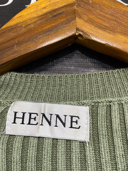 HENNE |S| BUST 13| A42| SAGE GREEN RIBBED KNIT MIDI UTILITY DRESS WITH TIE-WAIST
