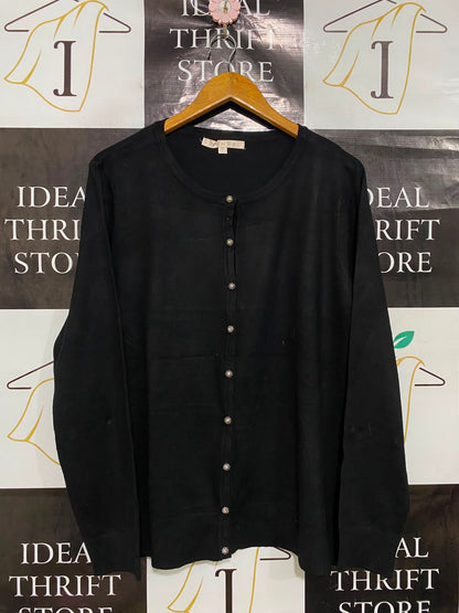 NONI B |XL| BUST 29| A42| BLACK GEM-BUTTON KNIT CARDIGAN UTILITY PULLOVER