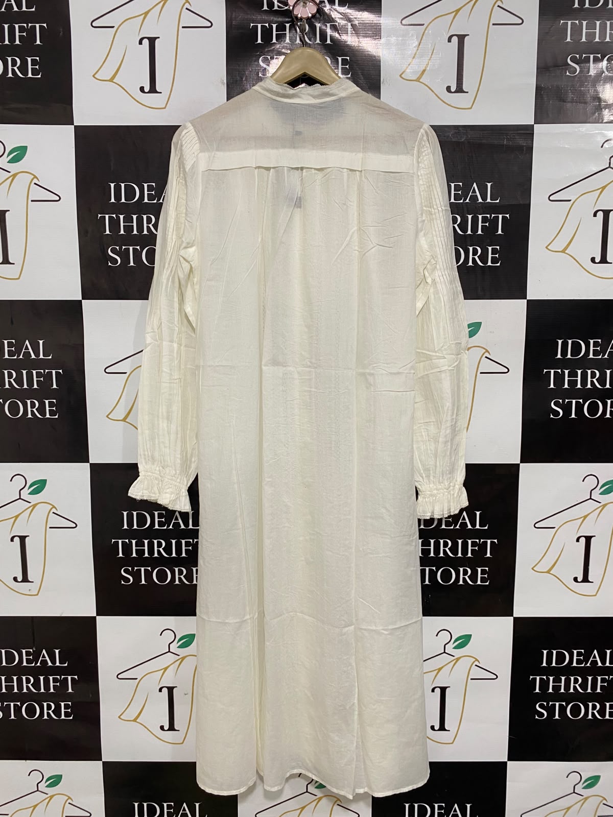 G D S |M| BUST 20| A42| OFF-WHITE LACE-TRIMMED BUTTON-UP UTILITY MIDI SHIRT DRESS