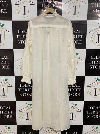 G D S |M| BUST 20| A42| OFF-WHITE LACE-TRIMMED BUTTON-UP UTILITY MIDI SHIRT DRESS