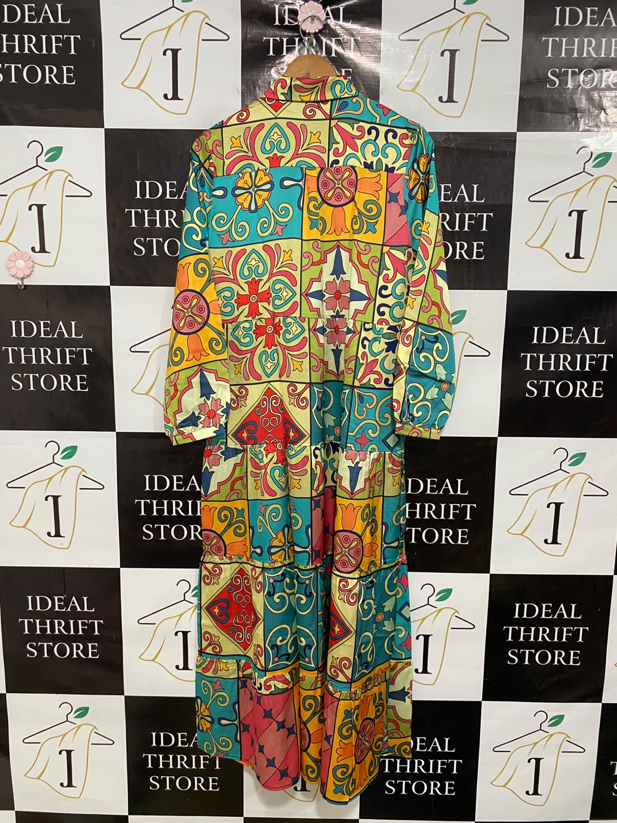 SHEIN |M| BUST 18| A42| MULTICOLOR BAROQUE TILE-PRINT TIERED UTILITY SHIRT DRESS