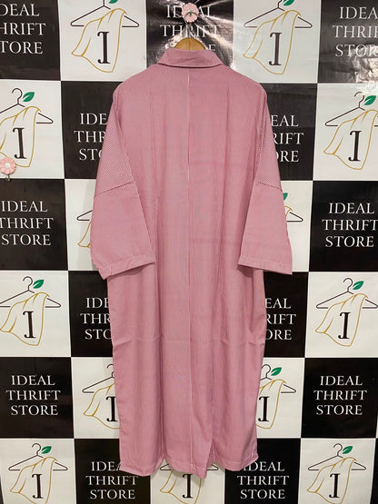 |M| BUST FREE| A42| RED AND WHITE PINSTRIPE OVERSIZED UTILITY SHIRT DRESS