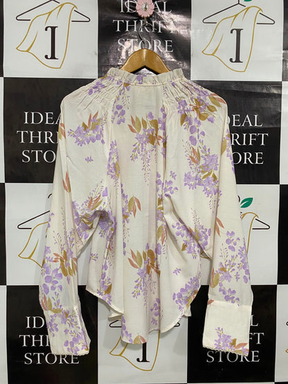TULUA |L| BUST 20| A42| TULUA LILAC FLORAL LACE-TRIMMED UTILITY BLOUSE