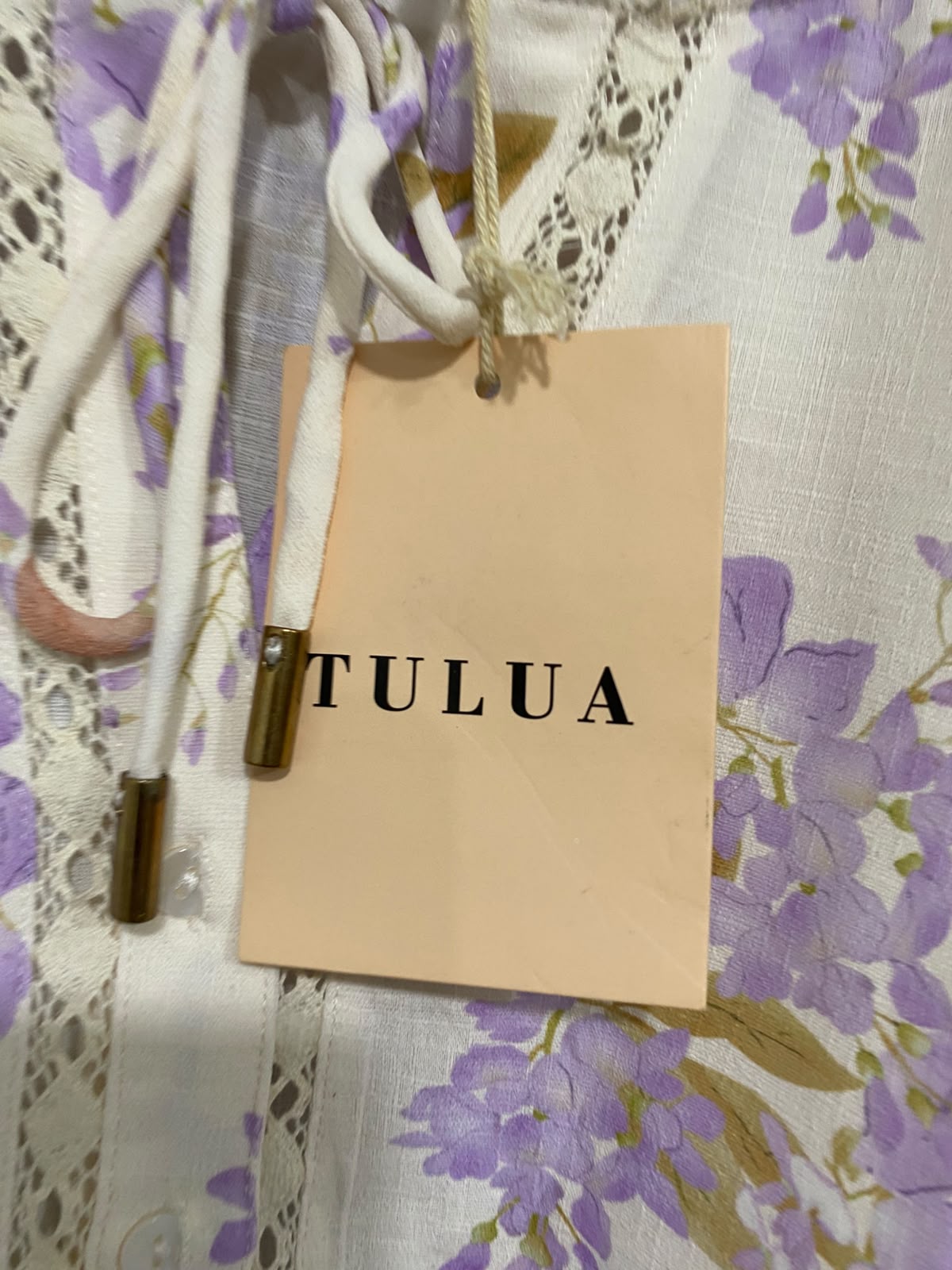 TULUA |L| BUST 20| A42| TULUA LILAC FLORAL LACE-TRIMMED UTILITY BLOUSE