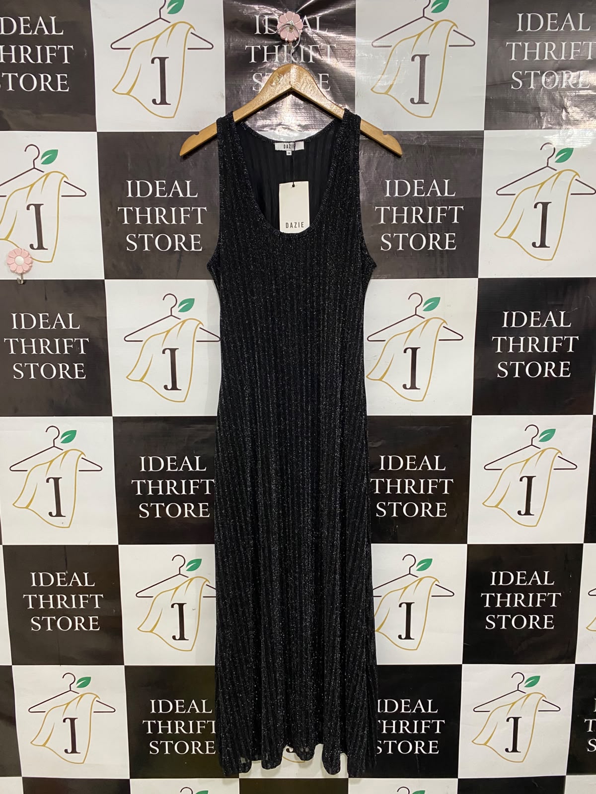 DAZIE |S| BUST 15| A42| BLACK SHIMMER RIBBED KNIT MIDI UTILITY DRESS