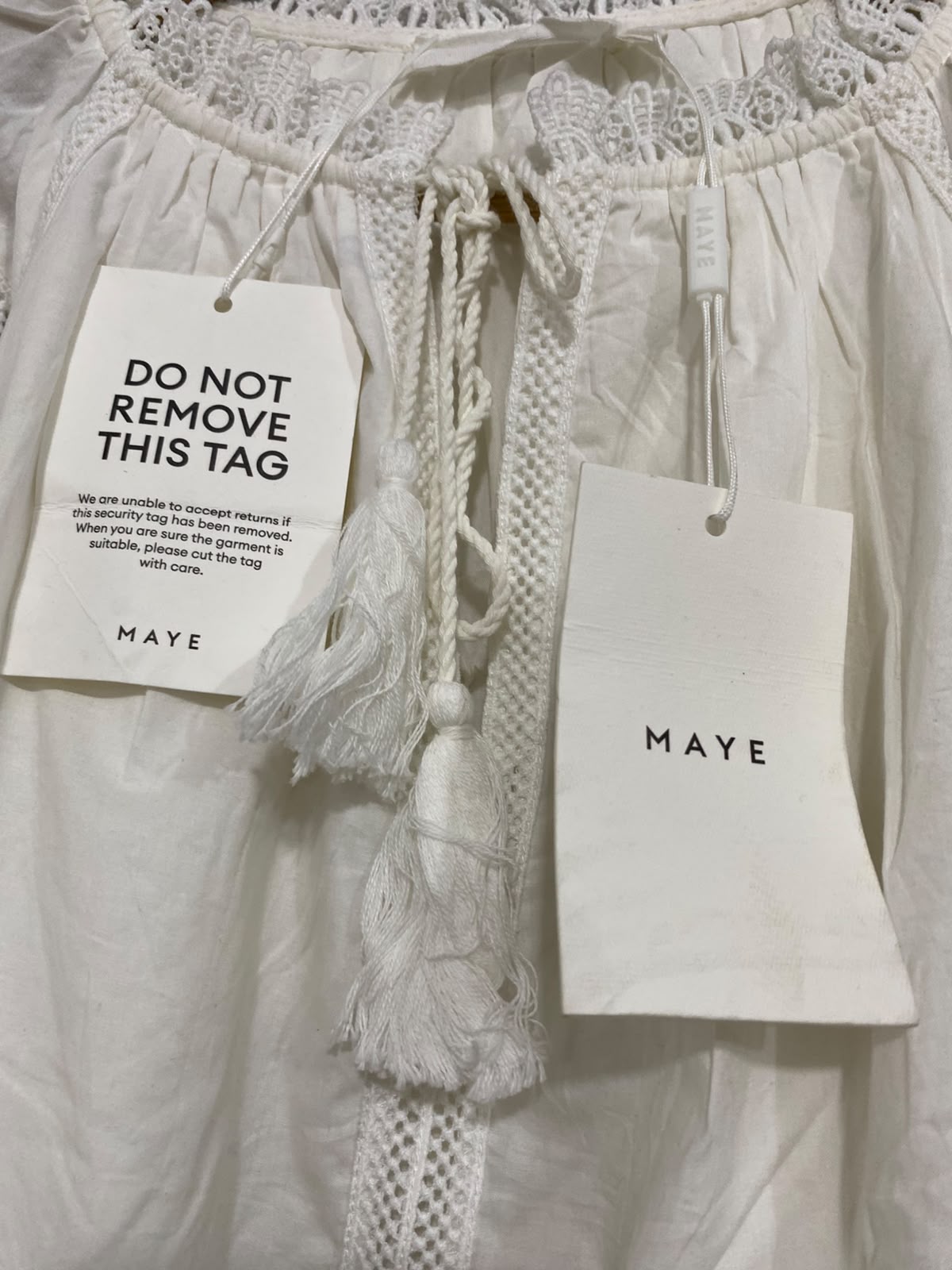 MAYE |L| BUST 20| A42| OFF-WHITE CROCHET LACE-TRIMMED UTILITY BLOUSE