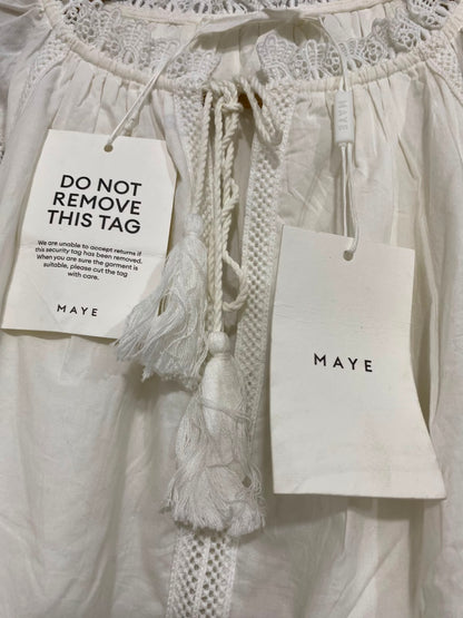MAYE |L| BUST 20| A42| OFF-WHITE CROCHET LACE-TRIMMED UTILITY BLOUSE