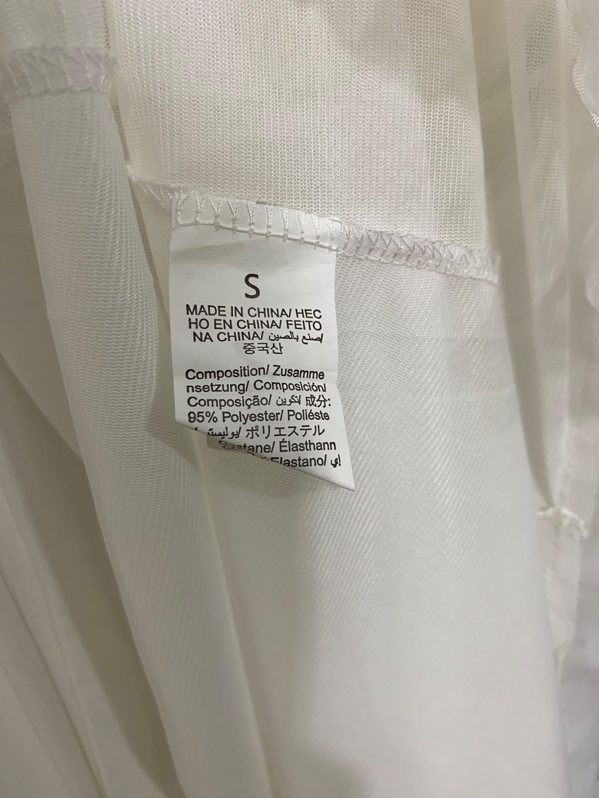 |S| BUST 18| A42| WHITE SHEER MESH RUFFLE-TRIMMED UTILITY KIMONO ROBE