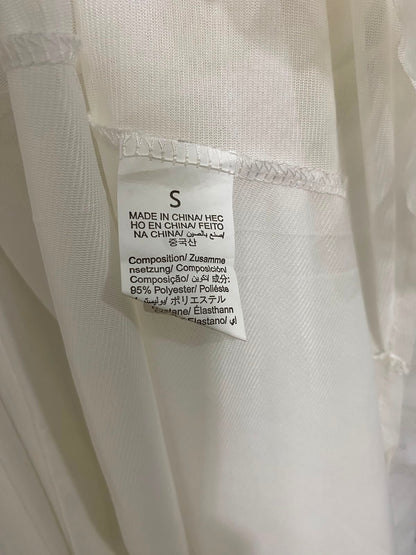 |S| BUST 18| A42| WHITE SHEER MESH RUFFLE-TRIMMED UTILITY KIMONO ROBE