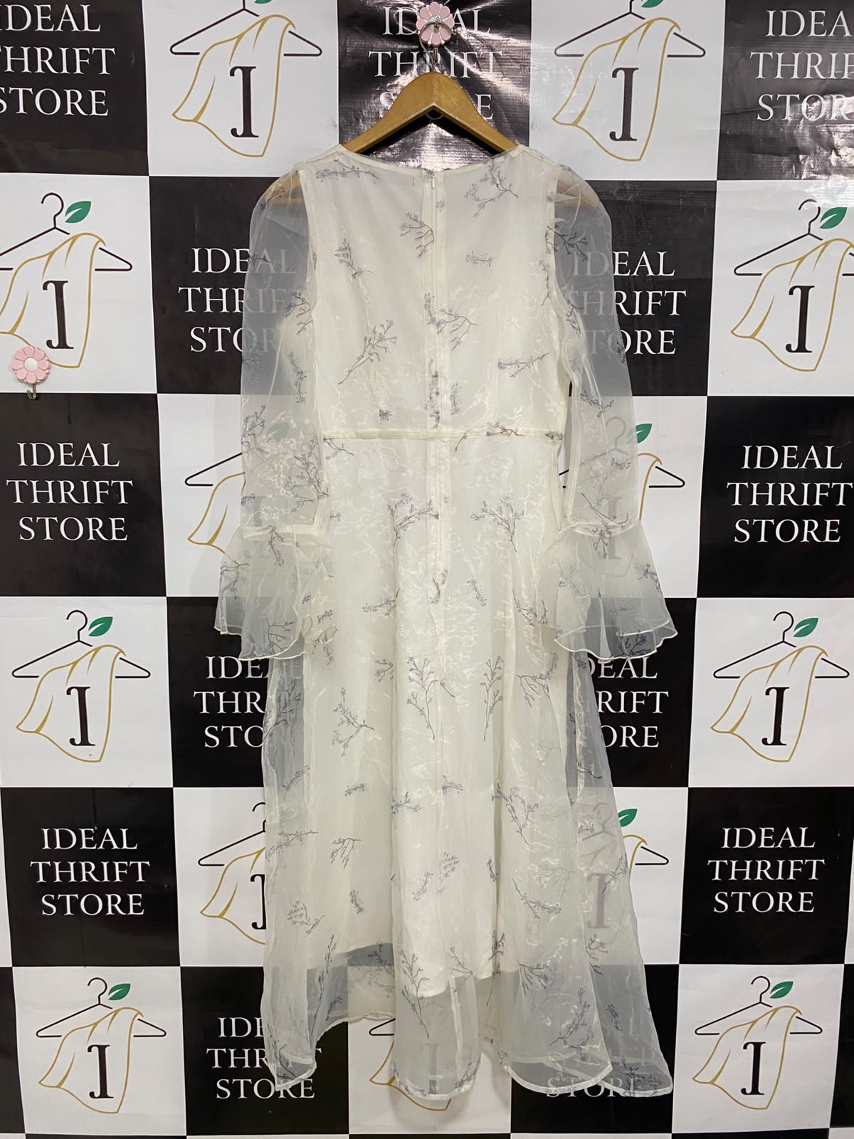 SHEIN |M| BUST 16| A42| OFF-WHITE SHEER FLORAL MESH LAYERED UTILITY MIDI DRESS